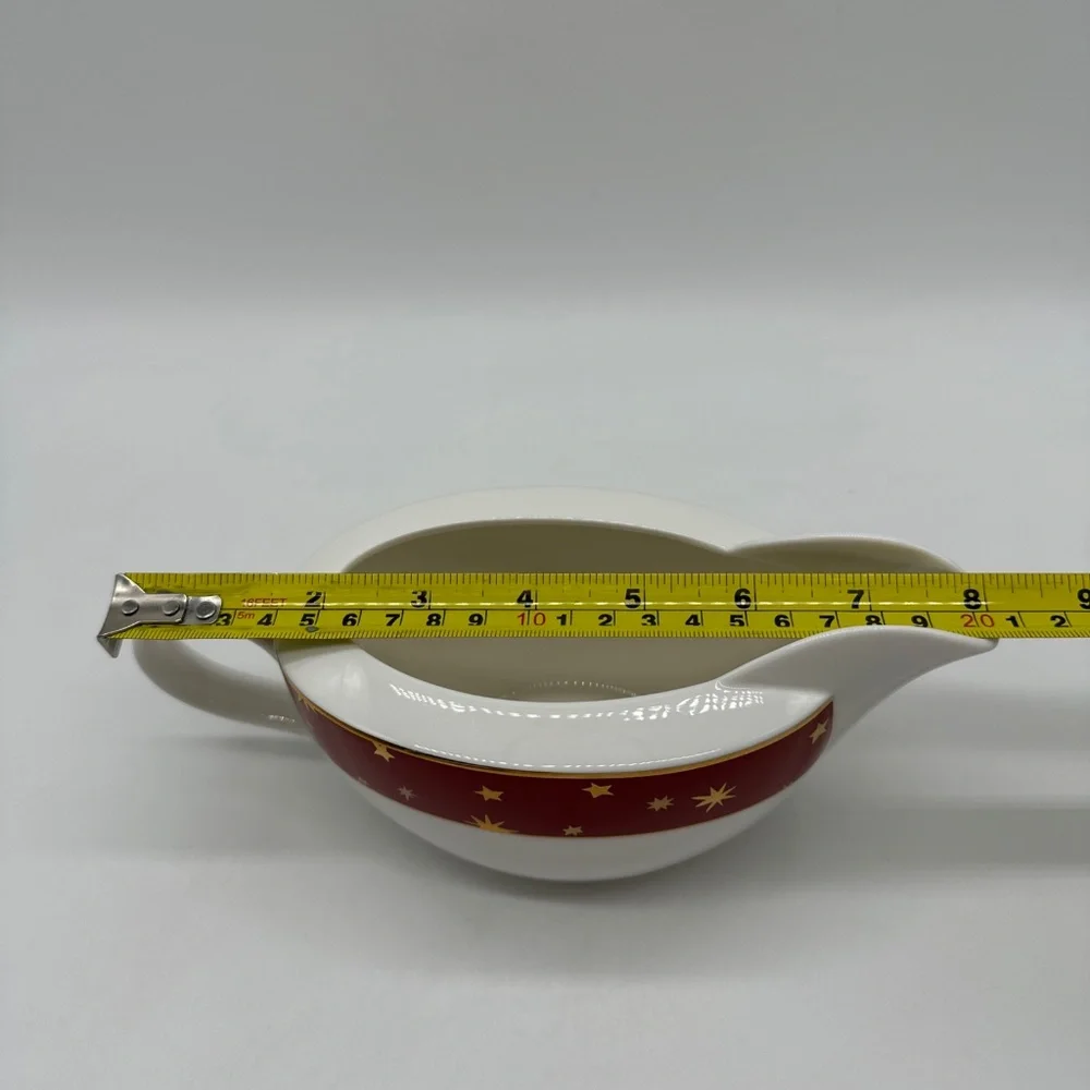 Galaxy by Sakura Red Porcelain Gravy Boat & Underplate 14k Gold Star Accents